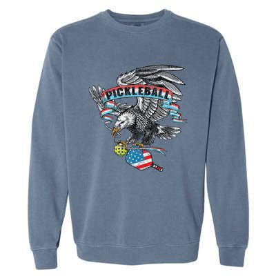 Pickleball Player Usa American Flag Eagle Vintage Graphic Garment-Dyed Sweatshirt