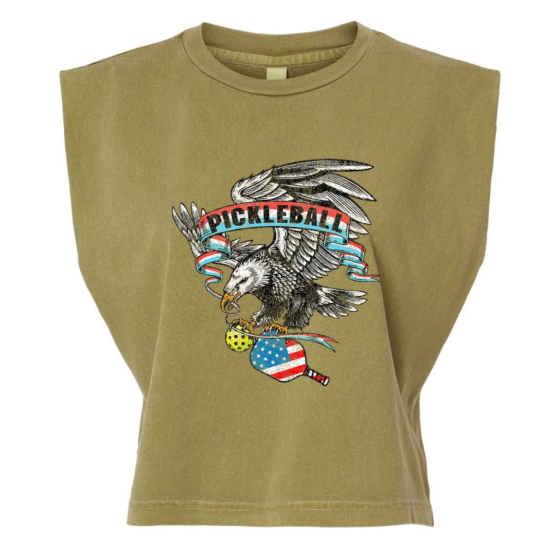 Pickleball Player Usa American Flag Eagle Vintage Graphic Garment-Dyed Women's Muscle Tee
