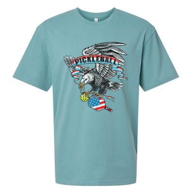 Pickleball Player Usa American Flag Eagle Vintage Graphic Sueded Cloud Jersey T-Shirt