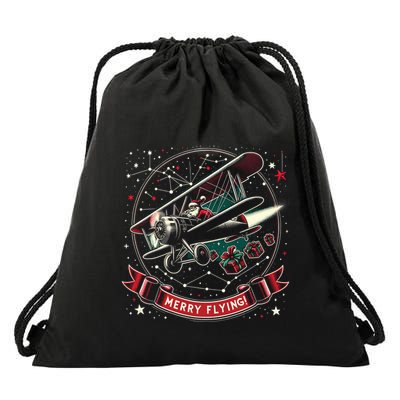 Plane Pilot Ugly Christmas Airplane Operator Aviator Gift Drawstring Bag