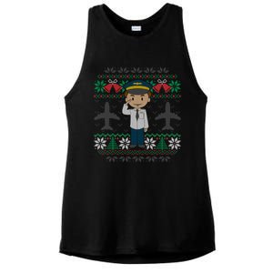 Plane Pilot Ugly Christmas Airplane Operator Aviator Meaningful Gift Ladies PosiCharge Tri-Blend Wicking Tank