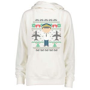 Plane Pilot Ugly Christmas Airplane Operator Aviator Meaningful Gift Womens Funnel Neck Pullover Hood