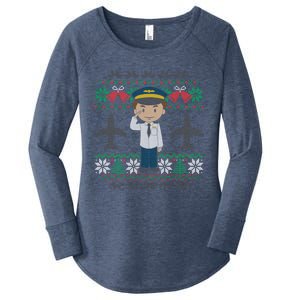 Plane Pilot Ugly Christmas Airplane Operator Aviator Meaningful Gift Women's Perfect Tri Tunic Long Sleeve Shirt