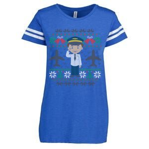 Plane Pilot Ugly Christmas Airplane Operator Aviator Meaningful Gift Enza Ladies Jersey Football T-Shirt