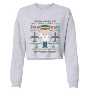 Plane Pilot Ugly Christmas Airplane Operator Aviator Meaningful Gift Cropped Pullover Crew