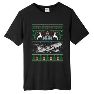 Plane Pilot Ugly Christmas Airplane Operator Aviator Gift Tall Fusion ChromaSoft Performance T-Shirt