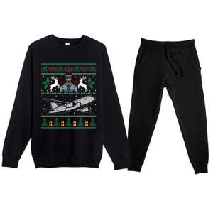 Plane Pilot Ugly Christmas Airplane Operator Aviator Gift Premium Crewneck Sweatsuit Set