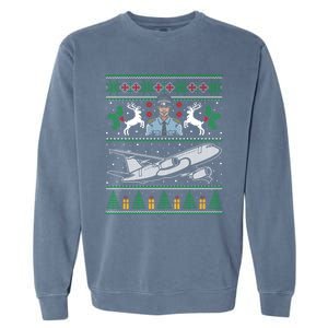 Plane Pilot Ugly Christmas Airplane Operator Aviator Gift Garment-Dyed Sweatshirt