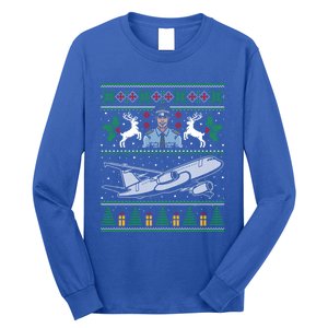 Plane Pilot Ugly Christmas Airplane Operator Aviator Gift Long Sleeve Shirt