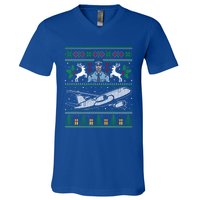 Plane Pilot Ugly Christmas Airplane Operator Aviator Gift V-Neck T-Shirt