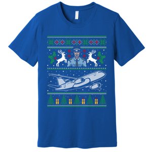 Plane Pilot Ugly Christmas Airplane Operator Aviator Gift Premium T-Shirt