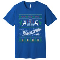 Plane Pilot Ugly Christmas Airplane Operator Aviator Gift Premium T-Shirt