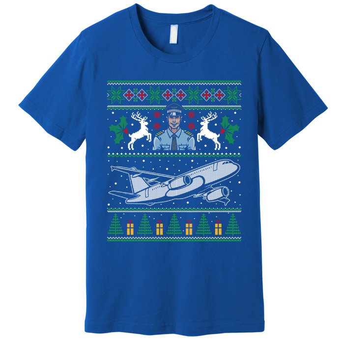 Plane Pilot Ugly Christmas Airplane Operator Aviator Gift Premium T-Shirt