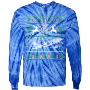 Plane Pilot Ugly Christmas Airplane Operator Aviator Gift Tie-Dye Long Sleeve Shirt