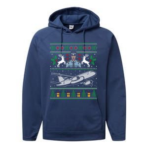 Plane Pilot Ugly Christmas Airplane Operator Aviator Gift Performance Fleece Hoodie