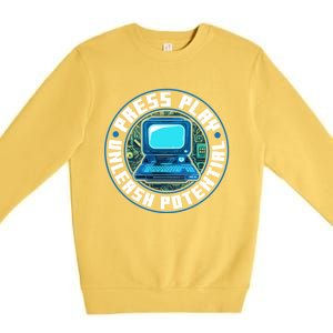 Press Play Unleash Potential Quote Computer Gaming Lovers Cool Gift Premium Crewneck Sweatshirt