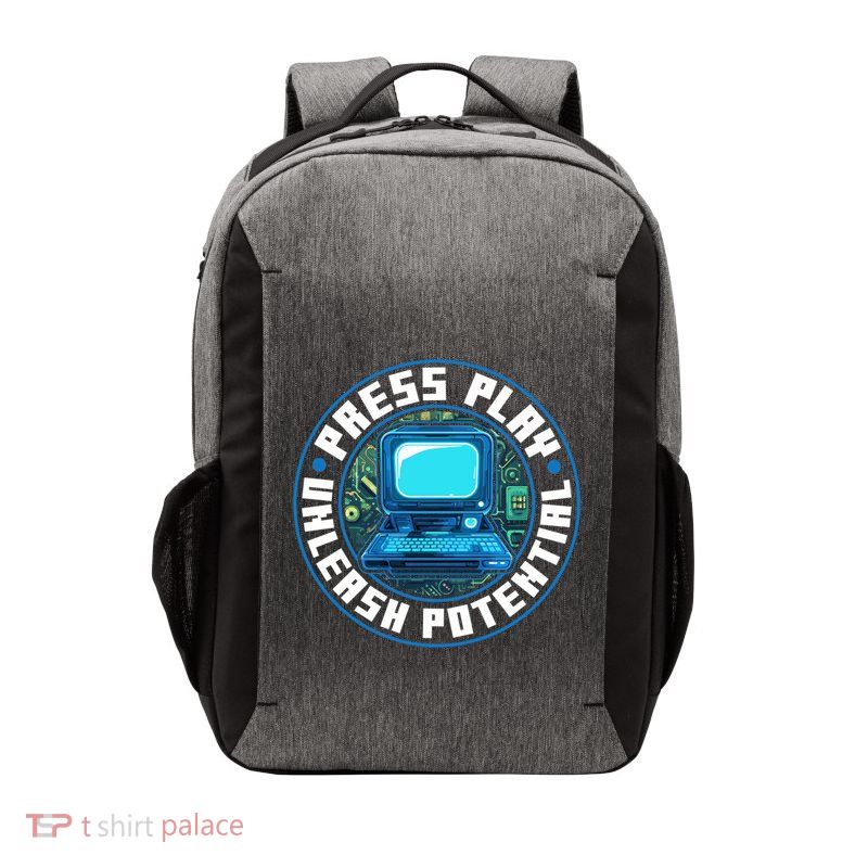 Press Play Unleash Potential Quote Computer Gaming Lovers Cool Gift Vector Backpack