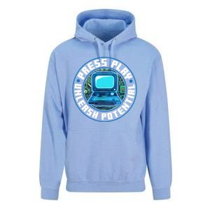 Press Play Unleash Potential Quote Computer Gaming Lovers Cool Gift Unisex Surf Hoodie