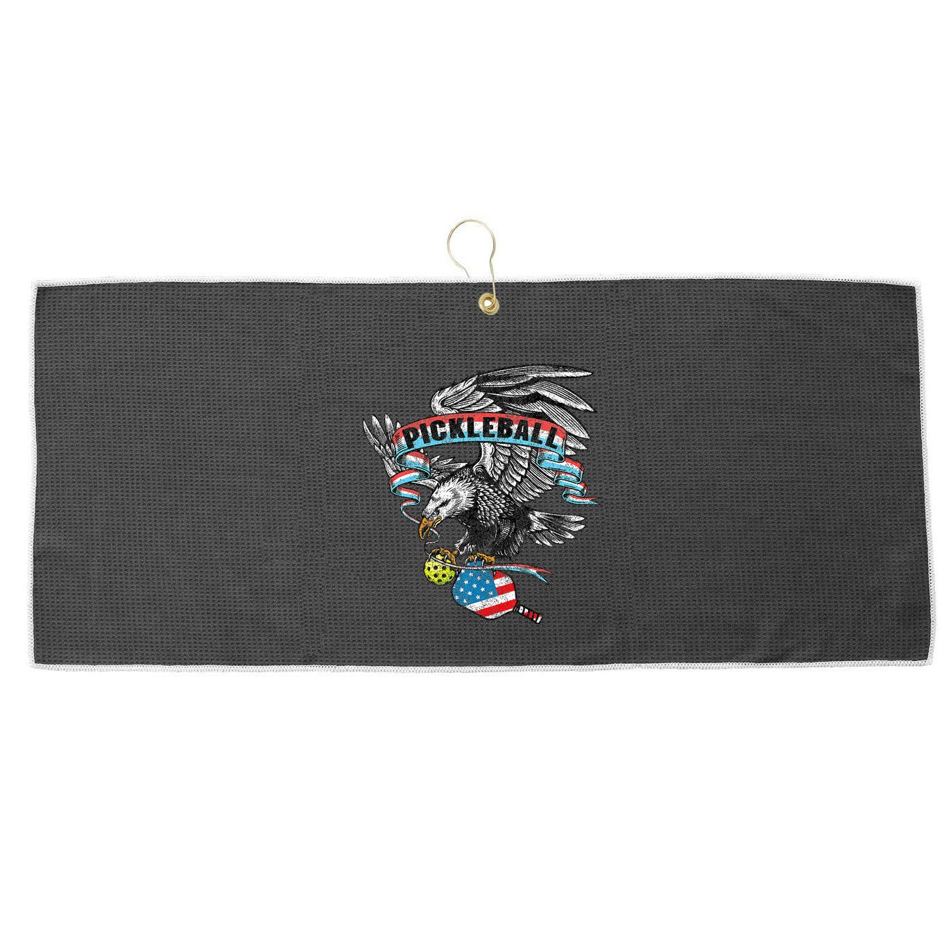 Pickleball Player Usa American Flag Eagle Vintage Graphic Large Microfiber Waffle Golf Towel