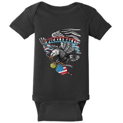 Pickleball Player Usa American Flag Eagle Vintage Graphic Baby Bodysuit