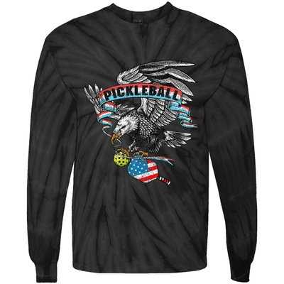 Pickleball Player Usa American Flag Eagle Vintage Graphic Tie-Dye Long Sleeve Shirt