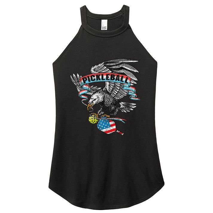 Pickleball Player Usa American Flag Eagle Vintage Graphic Women's Perfect Tri Rocker Tank
