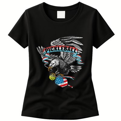 Pickleball Player Usa American Flag Eagle Vintage Graphic Womens T-Shirt