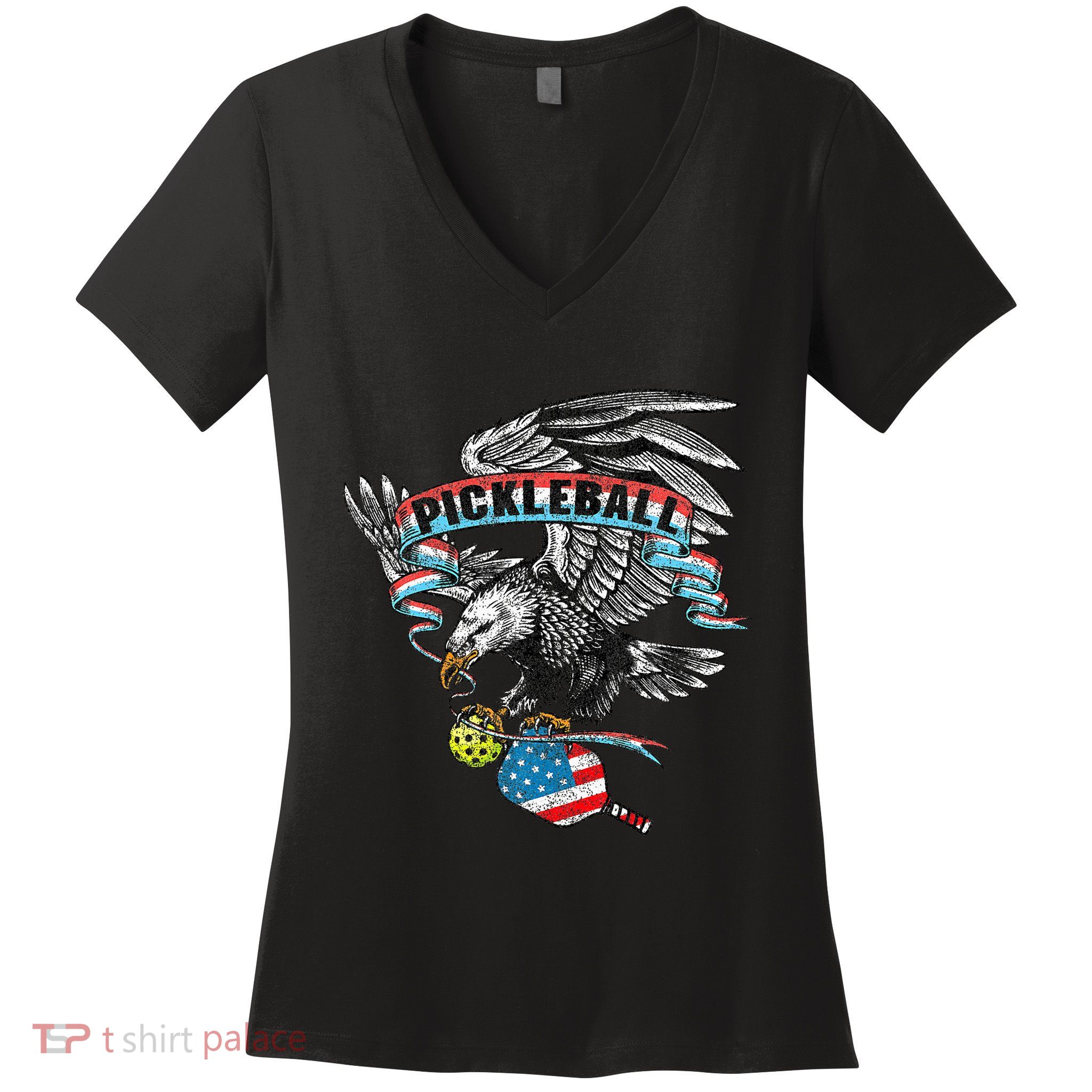 Pickleball Player Usa American Flag Eagle Vintage Graphic Women's V-Neck T-Shirt