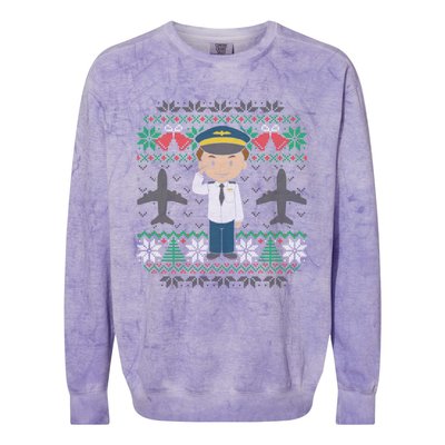 Plane Pilot Ugly Christmas Sweater Airplane Operator Aviator Gift Colorblast Crewneck Sweatshirt