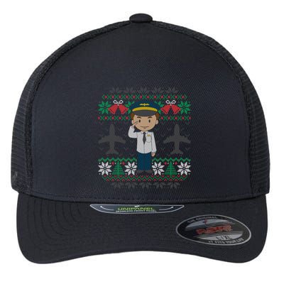 Plane Pilot Ugly Christmas Sweater Airplane Operator Aviator Gift Flexfit Unipanel Trucker Cap