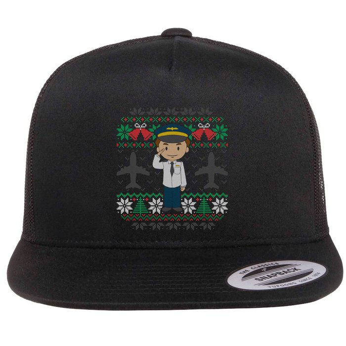 Plane Pilot Ugly Christmas Sweater Airplane Operator Aviator Gift Flat Bill Trucker Hat