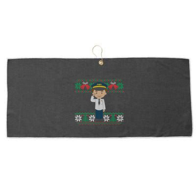 Plane Pilot Ugly Christmas Sweater Airplane Operator Aviator Gift Large Microfiber Waffle Golf Towel