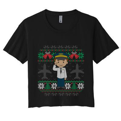 Plane Pilot Ugly Christmas Sweater Airplane Operator Aviator Gift Crop Top