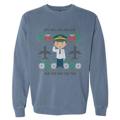 Plane Pilot Ugly Christmas Sweater Airplane Operator Aviator Gift Garment-Dyed Sweatshirt