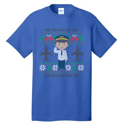 Plane Pilot Ugly Christmas Sweater Airplane Operator Aviator Gift Tall T-Shirt