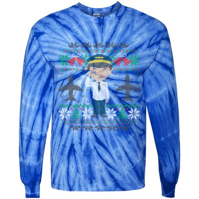 Plane Pilot Ugly Christmas Sweater Airplane Operator Aviator Gift Tie-Dye Long Sleeve Shirt