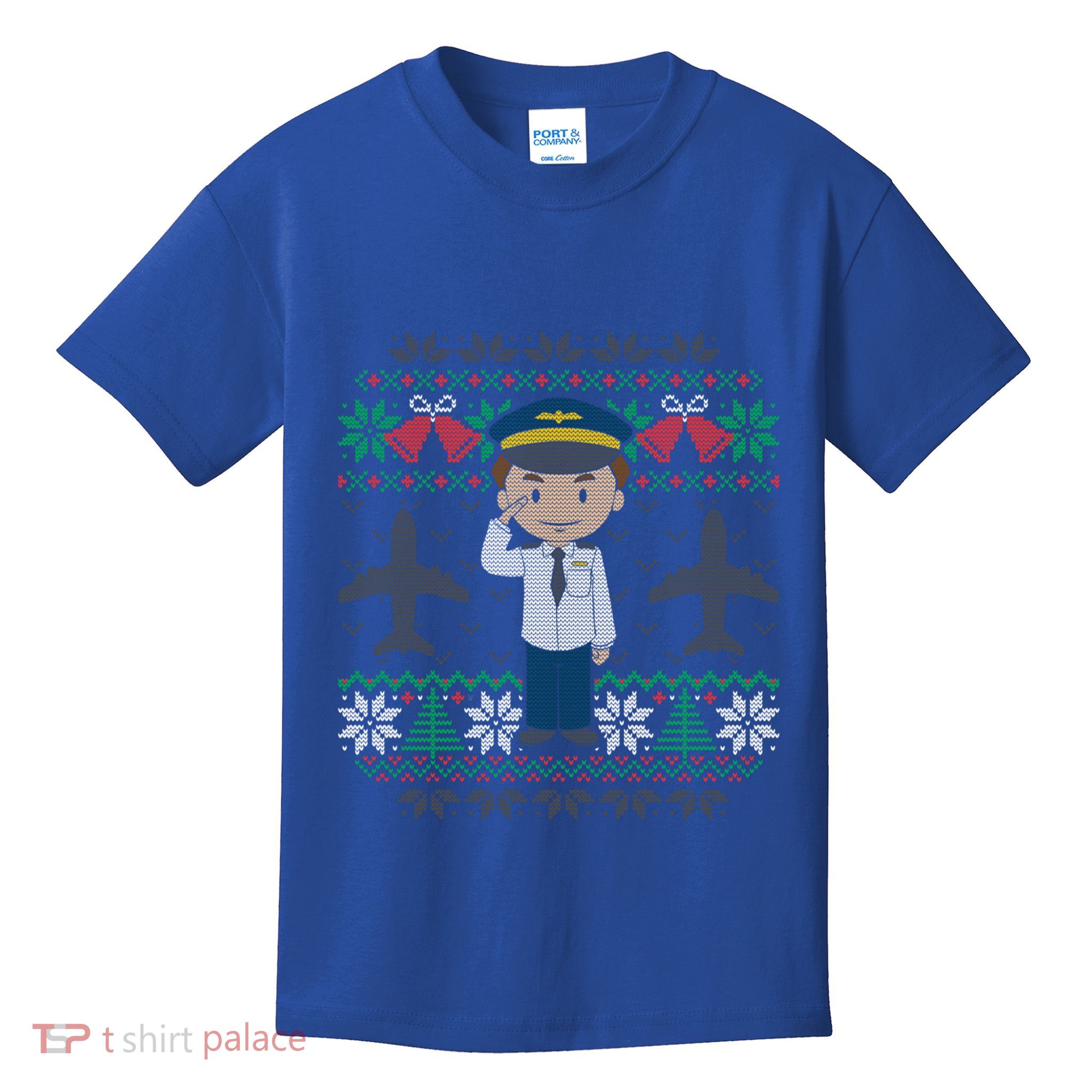 Plane Pilot Ugly Christmas Sweater Airplane Operator Aviator Gift Kids T-Shirt