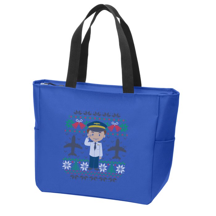Plane Pilot Ugly Christmas Sweater Airplane Operator Aviator Gift Zip Tote Bag