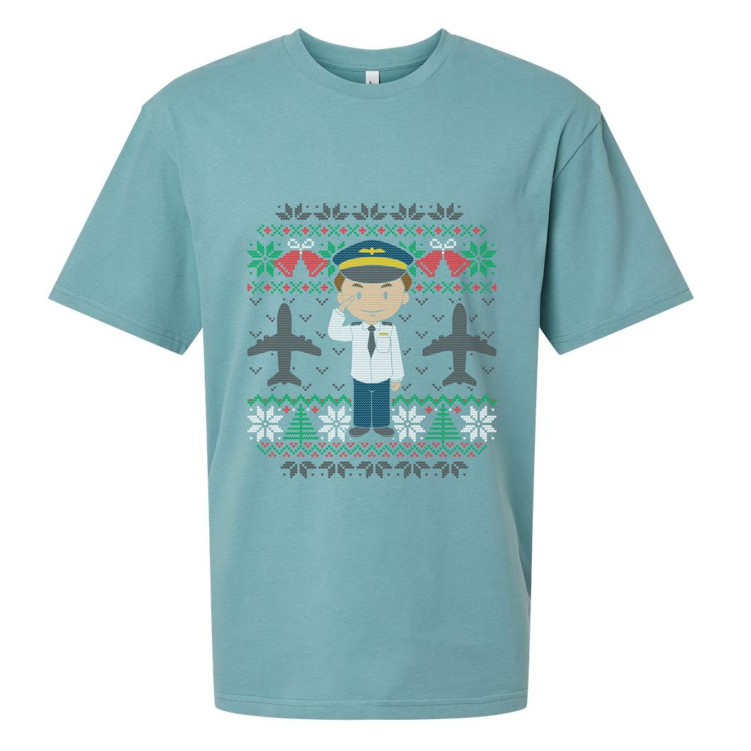 Plane Pilot Ugly Christmas Sweater Airplane Operator Aviator Gift Sueded Cloud Jersey T-Shirt