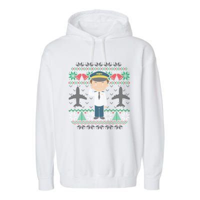 Plane Pilot Ugly Christmas Sweater Airplane Operator Aviator Gift Garment-Dyed Fleece Hoodie