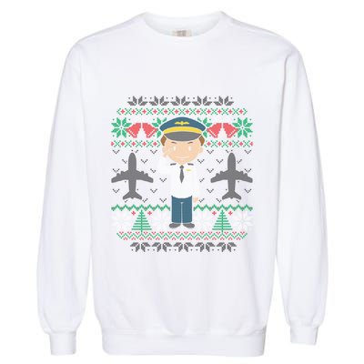 Plane Pilot Ugly Christmas Sweater Airplane Operator Aviator Gift Garment-Dyed Sweatshirt