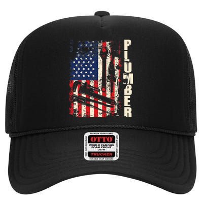 Patriotic Plumber US Flag Plumbing Handyman Pipe Fitter High Crown Mesh Back Trucker Hat