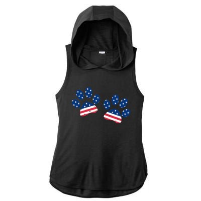 Paw Print USA Flag I Love Dogs Patriotic 4th Of July Ladies PosiCharge Tri-Blend Wicking Draft Hoodie Tank