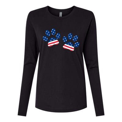 Paw Print USA Flag I Love Dogs Patriotic 4th Of July Womens Cotton Relaxed Long Sleeve T-Shirt