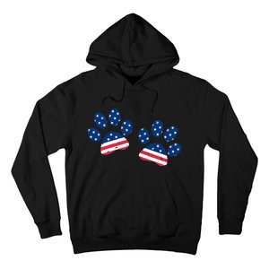 Paw Print USA Flag I Love Dogs Patriotic 4th Of July Hoodie