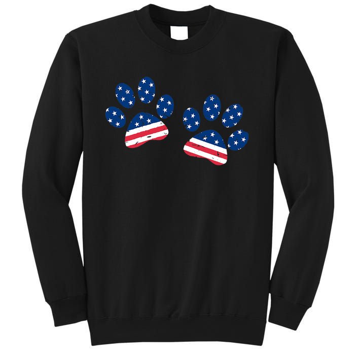 Paw Print USA Flag I Love Dogs Patriotic 4th Of July Sweatshirt