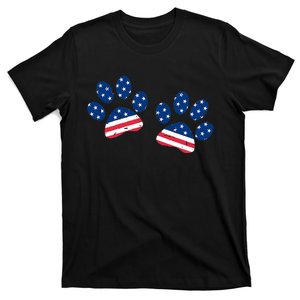 Paw Print USA Flag I Love Dogs Patriotic 4th Of July T-Shirt