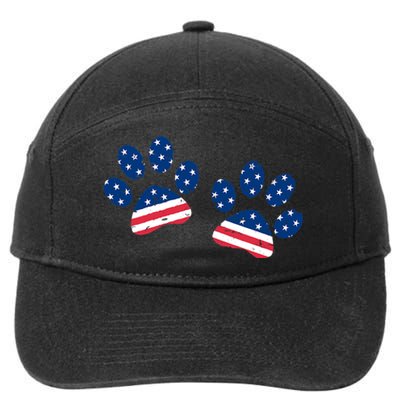 Paw Print USA Flag I Love Dogs Patriotic 4th Of July 7-Panel Snapback Hat