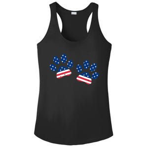 Paw Print USA Flag I Love Dogs Patriotic 4th Of July Ladies PosiCharge Competitor Racerback Tank