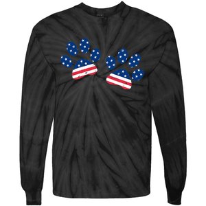 Paw Print USA Flag I Love Dogs Patriotic 4th Of July Tie-Dye Long Sleeve Shirt